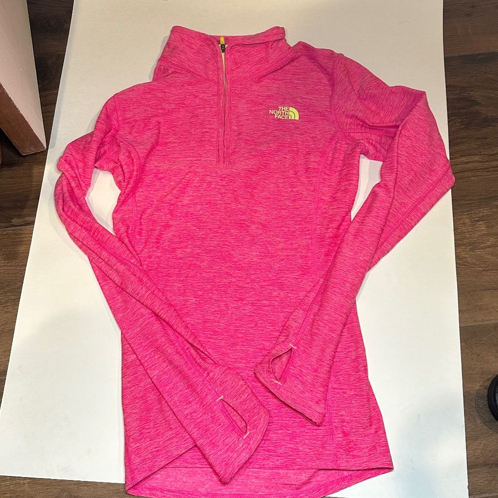EUC THE NORTH FACE WOMEN'S LONG SLEEVE HOT PINK/NEON YELLOW 1/4 ZIP XS